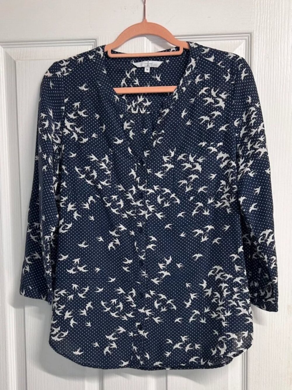 Jasper Conran Navy Swallow Bird Print 3/4 Sleeve Womens Button Shirt